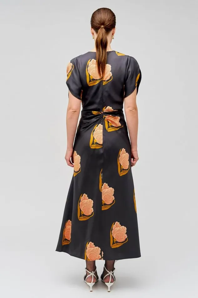 Oroton Dresses Women Linear Tulip Print Dress Black