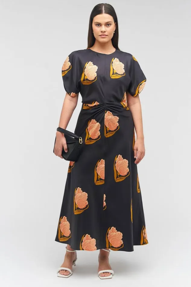 Oroton Dresses Women Linear Tulip Print Dress Black