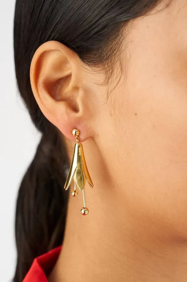 Oroton Earrings Jewellery Lilium Drop Earrings Shiny Gold