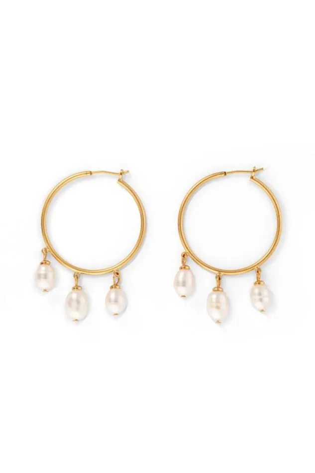 Oroton Earrings Jewellery Marleigh Hoops With Drop Pearls Gold