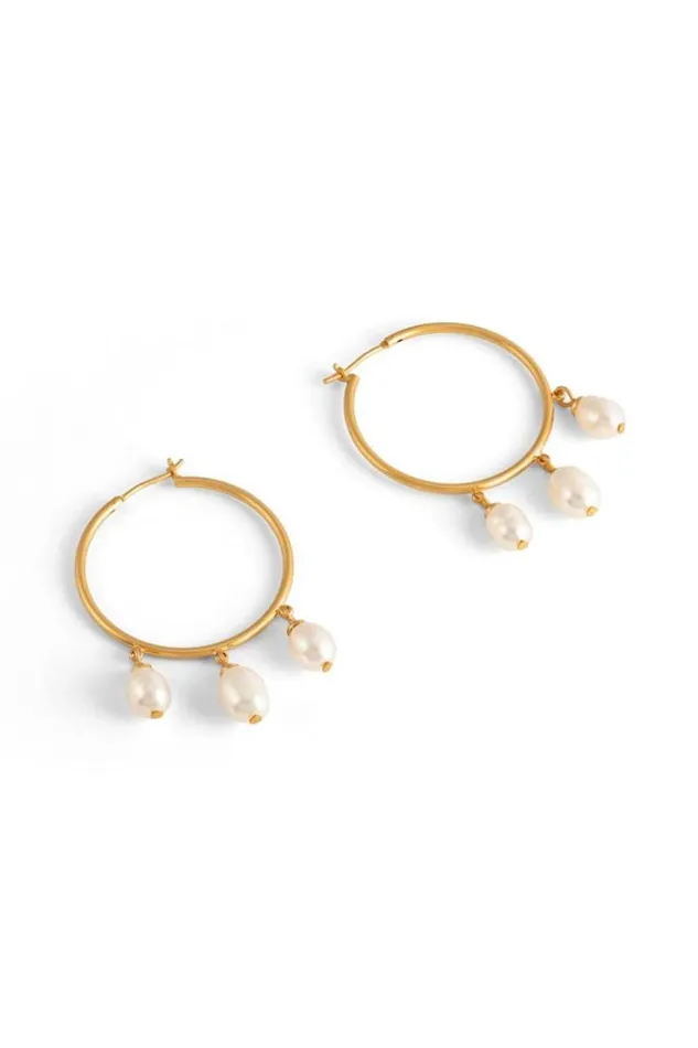 Oroton Earrings Jewellery Marleigh Hoops With Drop Pearls Gold