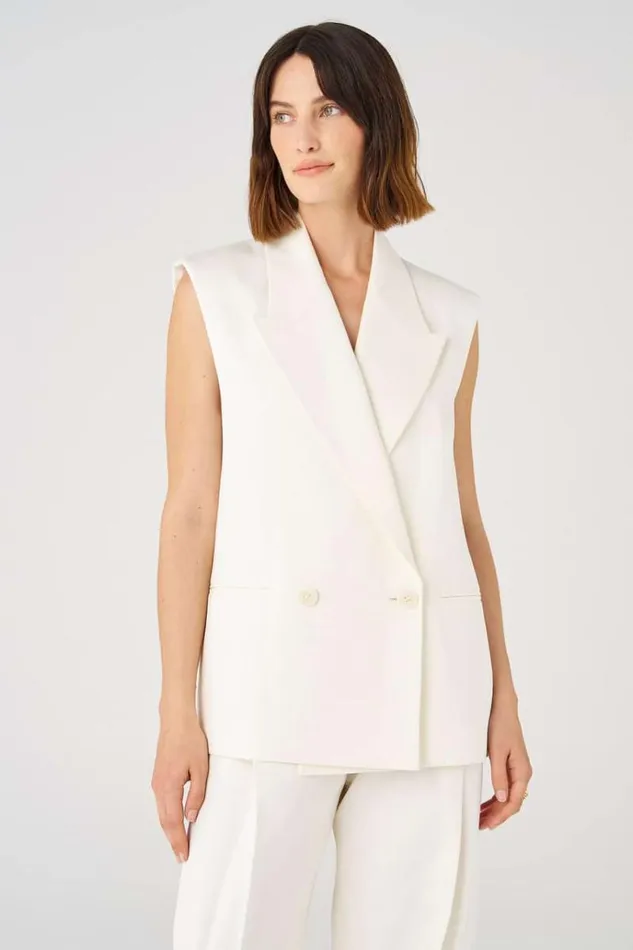 Oroton Jackets and Outerwear Women Sleeveless Waiter039s Jacket Cream