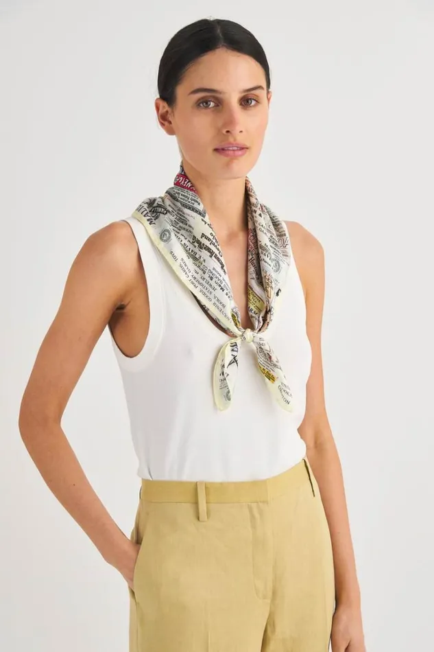 Oroton Scarves Accessories All Over Label Scarf Soft Cream