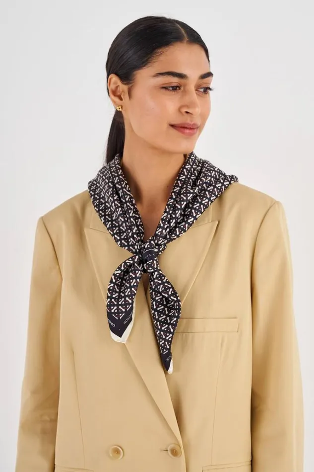 Oroton Scarves Accessories All Over Logo Silk Scarf Black