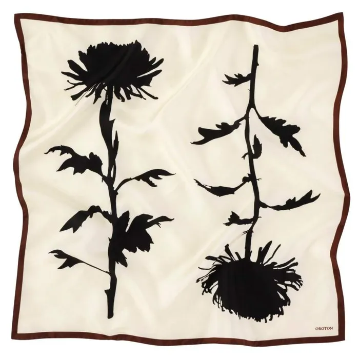 Oroton Scarves Accessories Graphic Floral Scarf Cream
