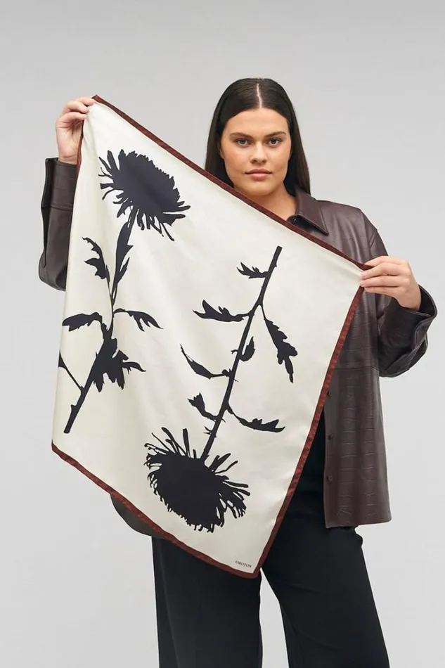 Oroton Scarves Accessories Graphic Floral Scarf Cream