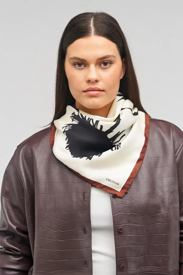 Oroton Scarves Accessories Graphic Floral Scarf Cream