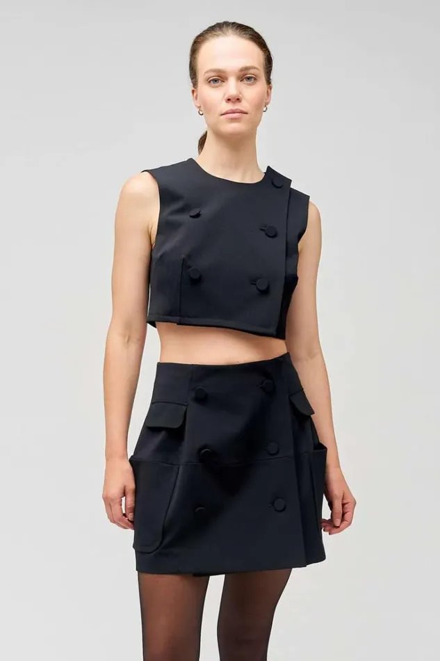 Oroton Skirts Women Double Breasted Mini Bell Skirt Black