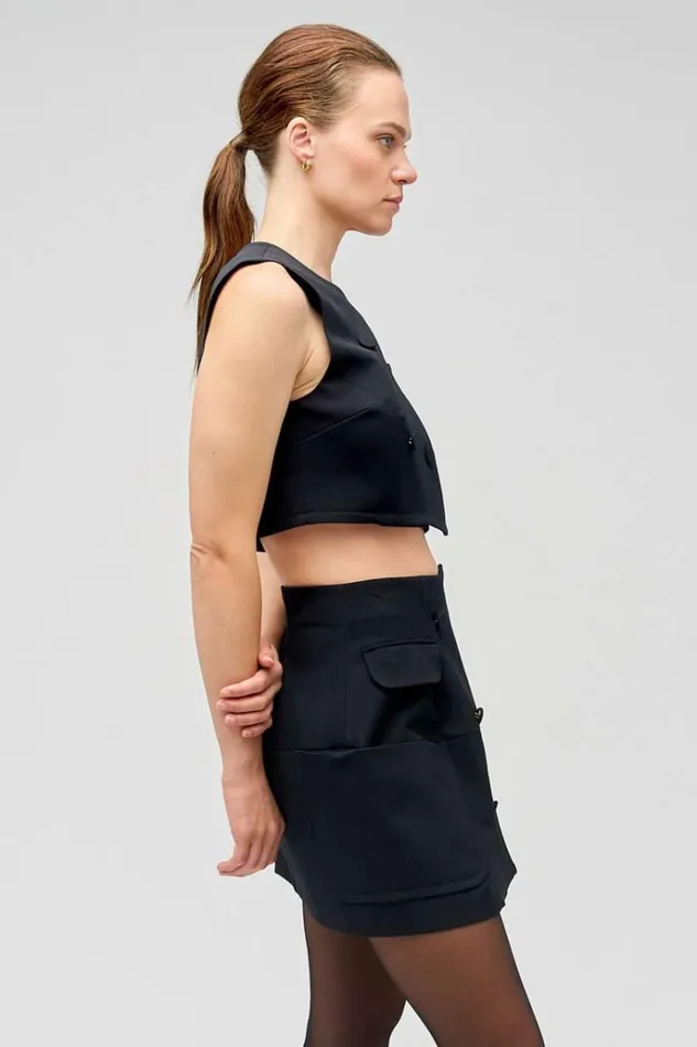 Oroton Skirts Women Double Breasted Mini Bell Skirt Black
