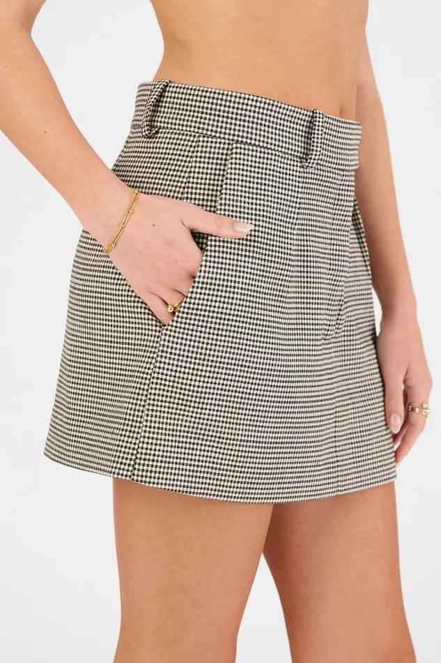 Oroton Skirts Women Mini Check Short Trouser Skirt Espresso