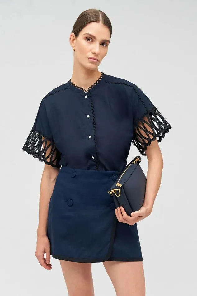 Oroton Tops Women Lace Trim Blouse North Sea