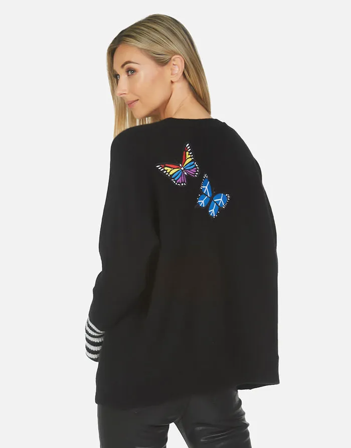 Paloma Butterfly Patches Blackcreme Women039s Lauren Moshi Sweaters and Knits