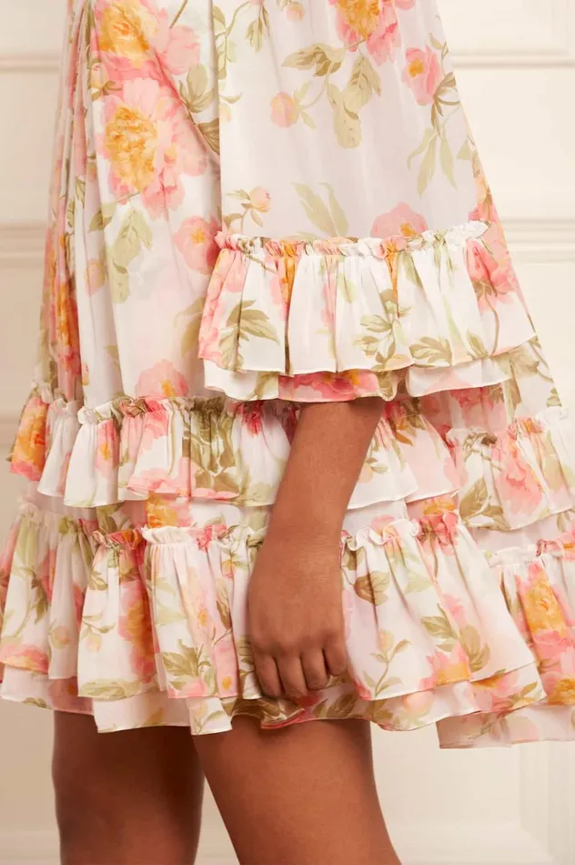 Peony Promise Chiffon OffShoulder Tiered Micro Mini Dress Multi Women Needle and Thread Dresses