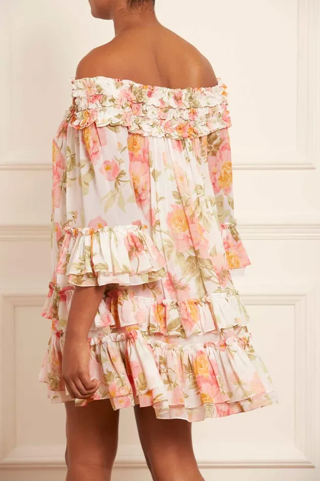 Peony Promise Chiffon OffShoulder Tiered Micro Mini Dress Multi Women Needle and Thread Dresses