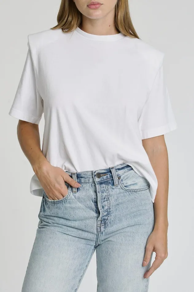 Pistola Denim Brileigh Shoulder Pad Pleat Tee 8211 Le Blanc Women Tops