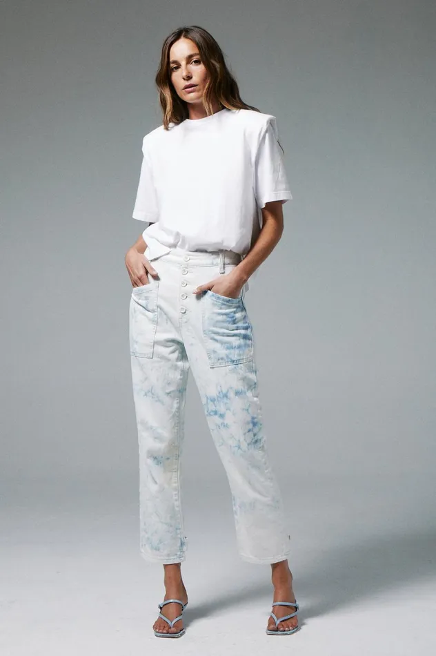 Pistola Denim Brileigh Shoulder Pad Pleat Tee 8211 Le Blanc Women Tops