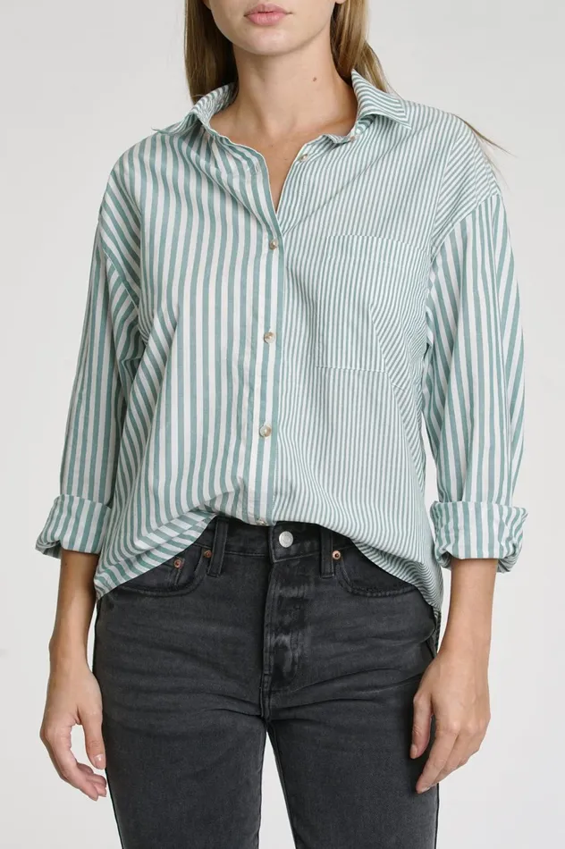 Pistola Denim Millie Long Sleeve Shirt 8211 Forest Stripe Women Tops