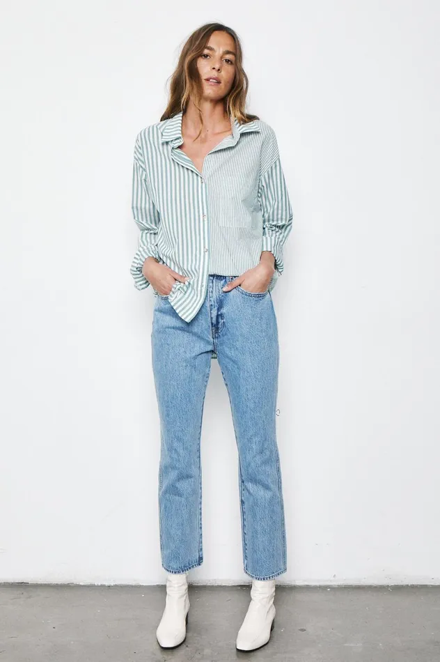 Pistola Denim Millie Long Sleeve Shirt 8211 Forest Stripe Women Tops