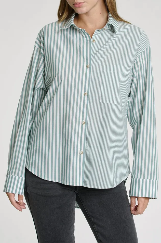 Pistola Denim Millie Long Sleeve Shirt 8211 Forest Stripe Women Tops