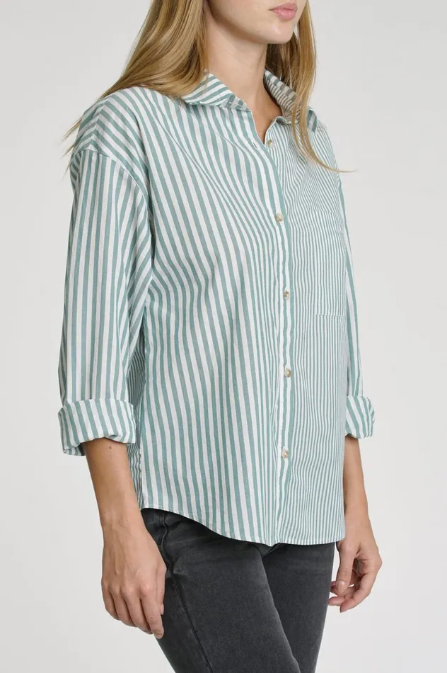 Pistola Denim Millie Long Sleeve Shirt 8211 Forest Stripe Women Tops