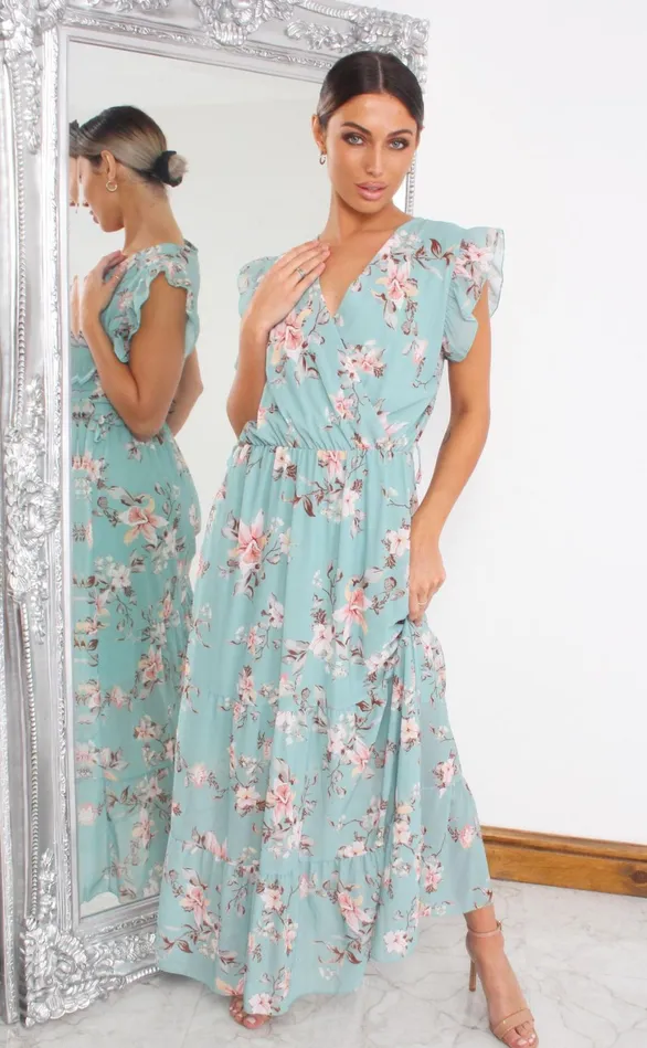 Pixie Mint Floral Wrap Maxi Dress Women Missfiga Wrap Dresses
