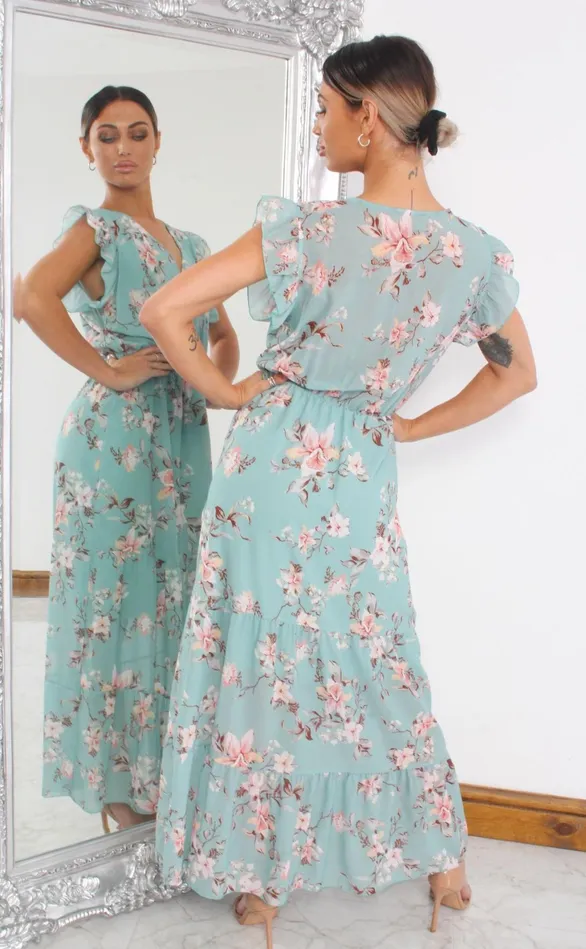 Pixie Mint Floral Wrap Maxi Dress Women Missfiga Wrap Dresses