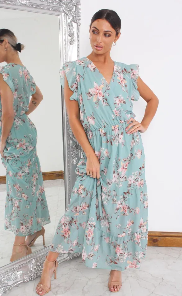 Pixie Mint Floral Wrap Maxi Dress Women Missfiga Wrap Dresses