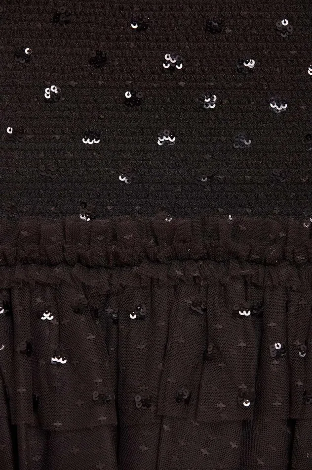 Polka Dot Smocked Long Sleeve Micro Mini Dress Black Women Needle and Thread Dresses