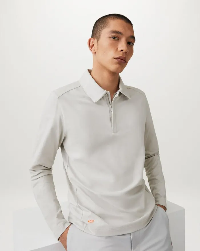 Polo Shirts Men Belstaff Challenger Long Sleeve Polo Harbour Grey