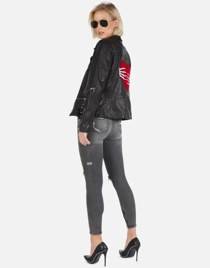 Posey Skeleton Hand Heart Black Women039s Lauren Moshi Jackets