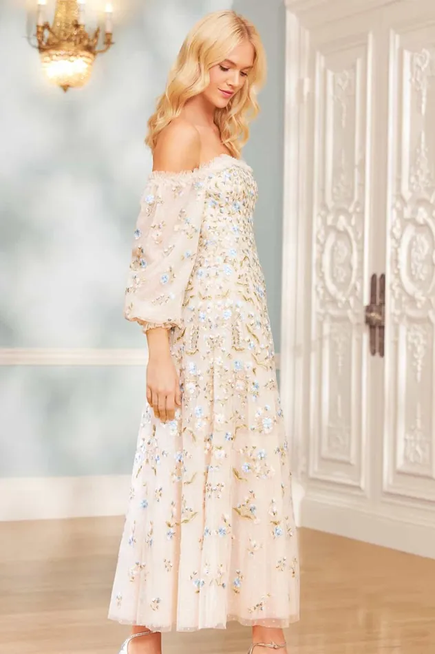 Posy Pirouette OffShoulder Ankle Gown Champagne Women Needle and Thread Dresses