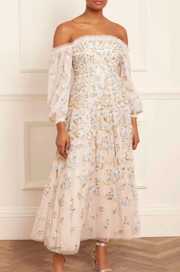 Posy Pirouette OffShoulder Ankle Gown Champagne Women Needle and Thread Dresses