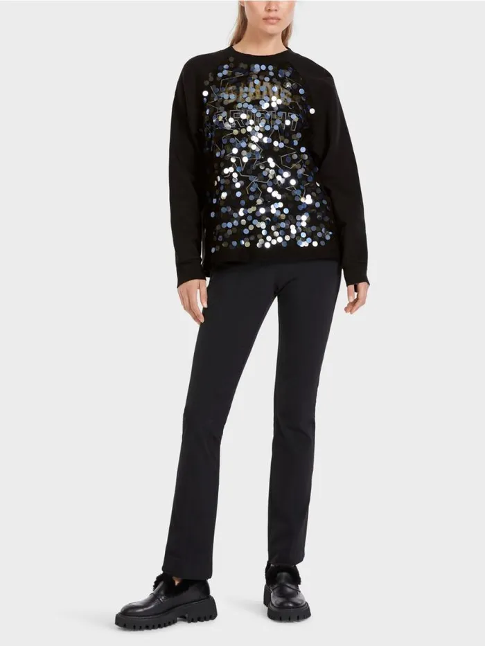 Pullover and Sweatshirts Damen Marc Cain Sweatshirt Mit Pailletten Blacksilvergold