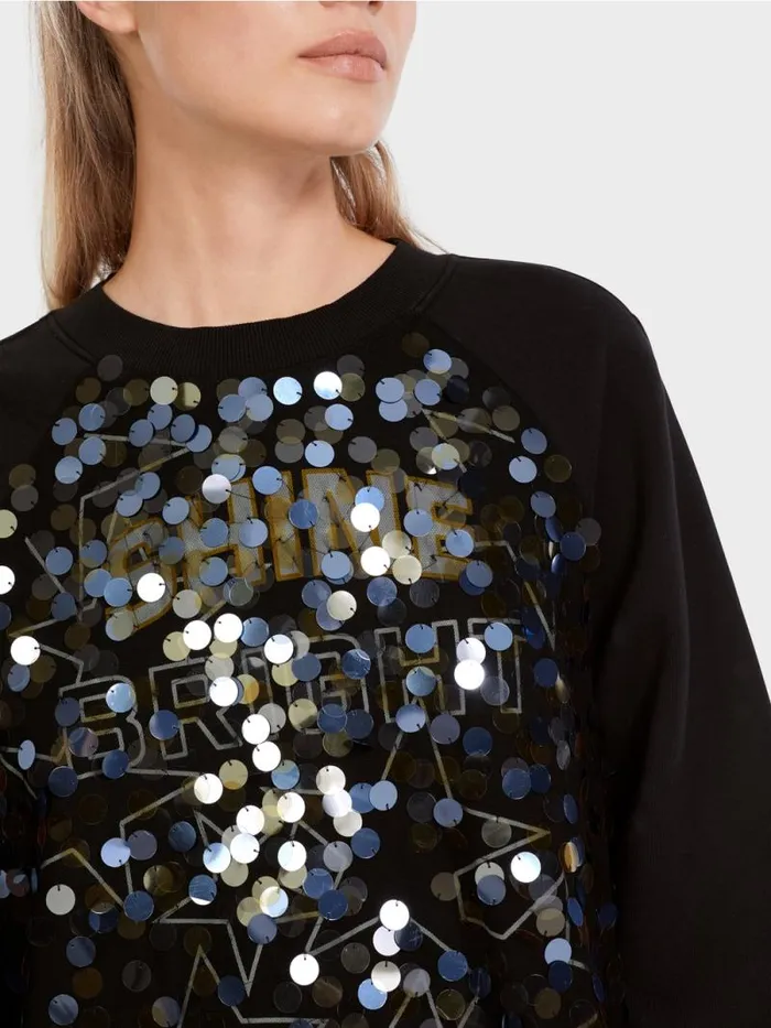 Pullover and Sweatshirts Damen Marc Cain Sweatshirt Mit Pailletten Blacksilvergold