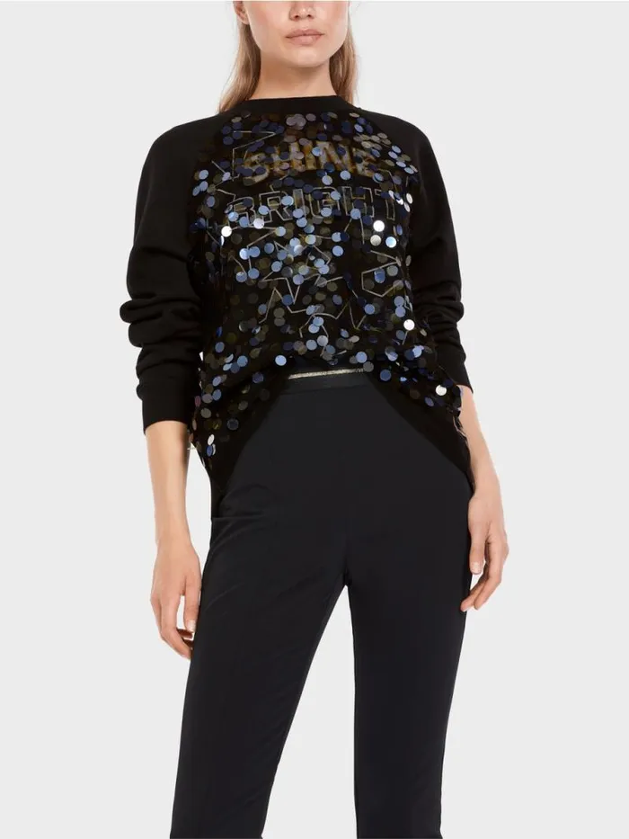 Pullover and Sweatshirts Damen Marc Cain Sweatshirt Mit Pailletten Blacksilvergold