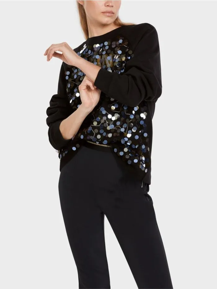 Pullover and Sweatshirts Damen Marc Cain Sweatshirt Mit Pailletten Blacksilvergold