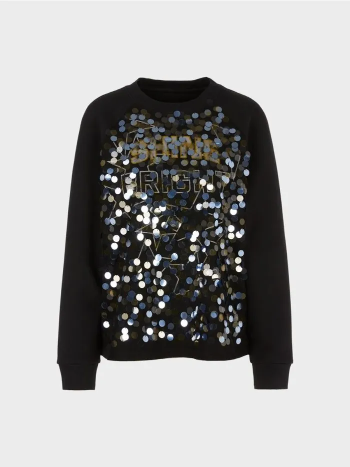 Pullover and Sweatshirts Damen Marc Cain Sweatshirt Mit Pailletten Blacksilvergold