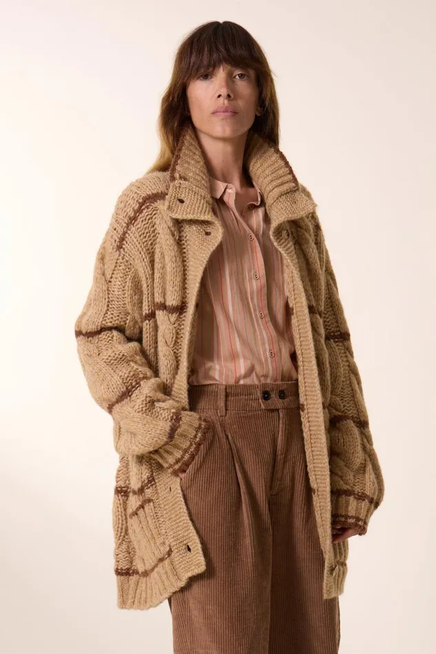 Pulls and Vests Women Leon and Harper Mucho Stripe Cardigan Ecru
