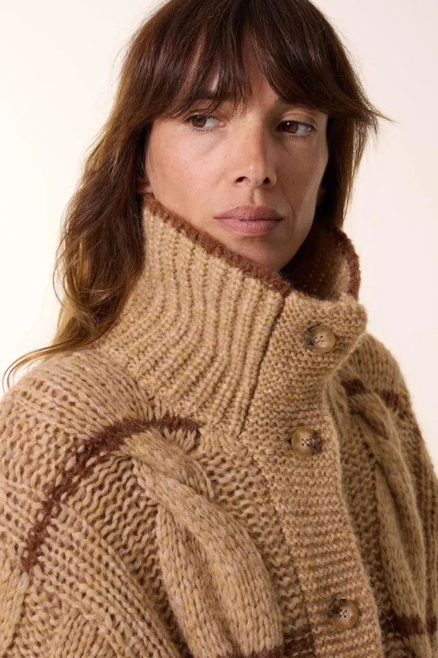 Pulls and Vests Women Leon and Harper Mucho Stripe Cardigan Ecru
