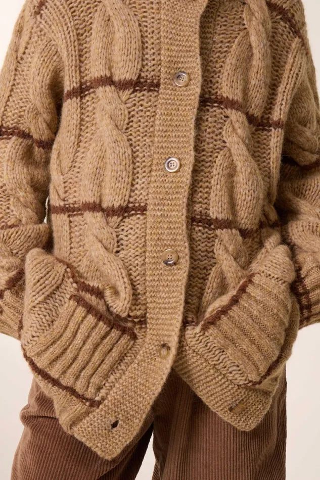 Pulls and Vests Women Leon and Harper Mucho Stripe Cardigan Ecru
