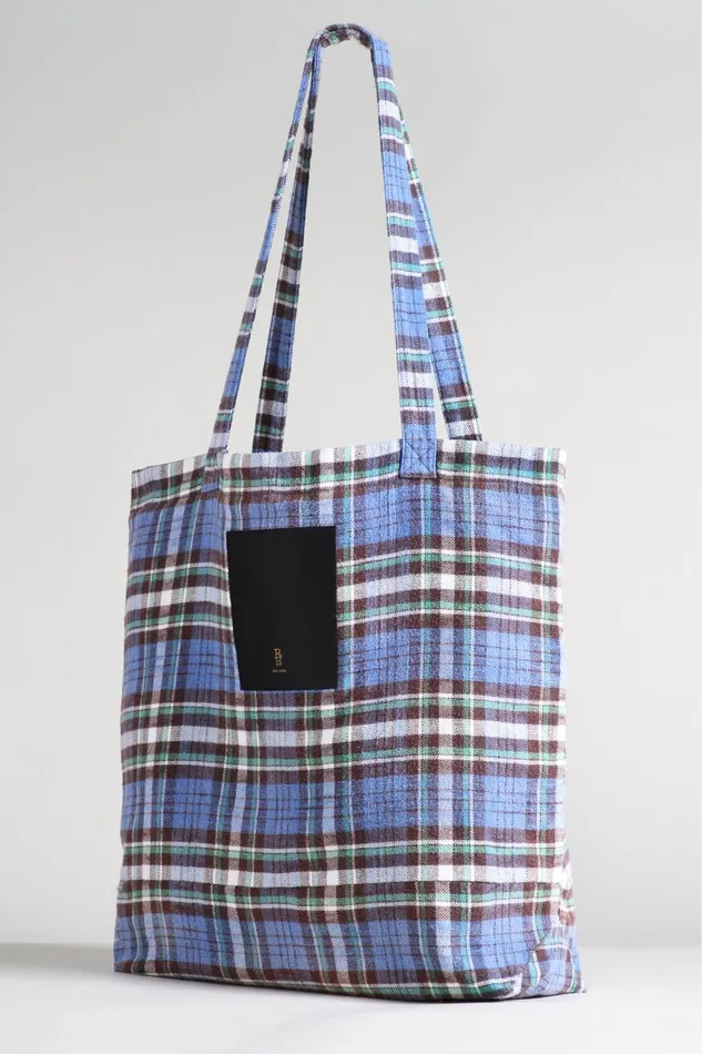 R13 Bags Women MEDIUM TOTE BAG 8211 BLUEGREEN PLAID