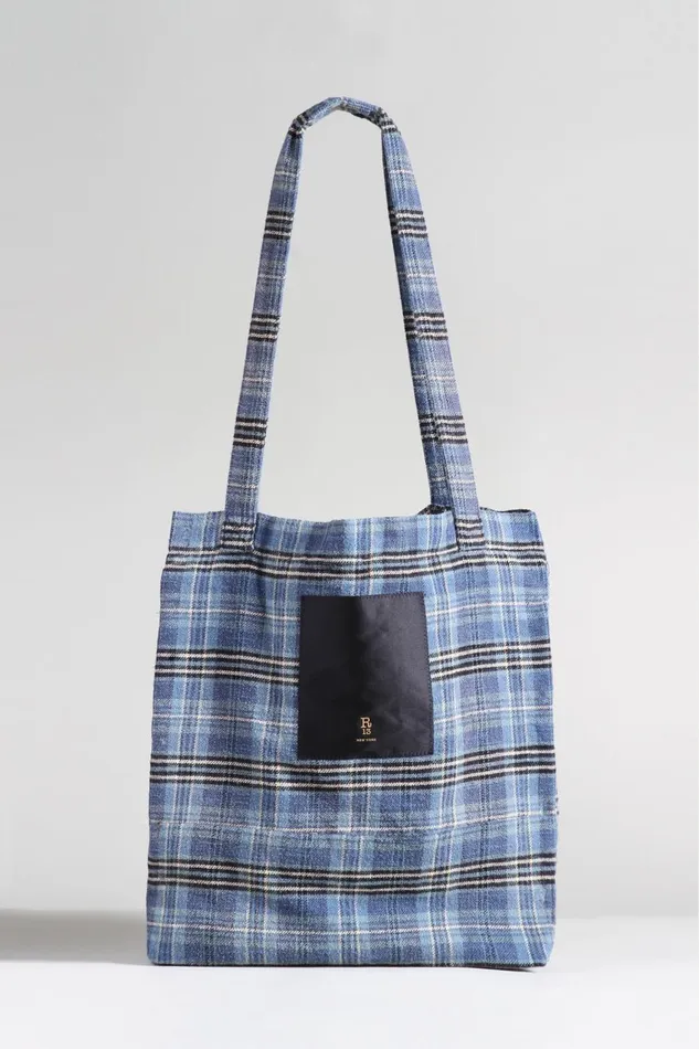 R13 Bags Women MEDIUM TOTE BAG 8211 BLUE PLAID