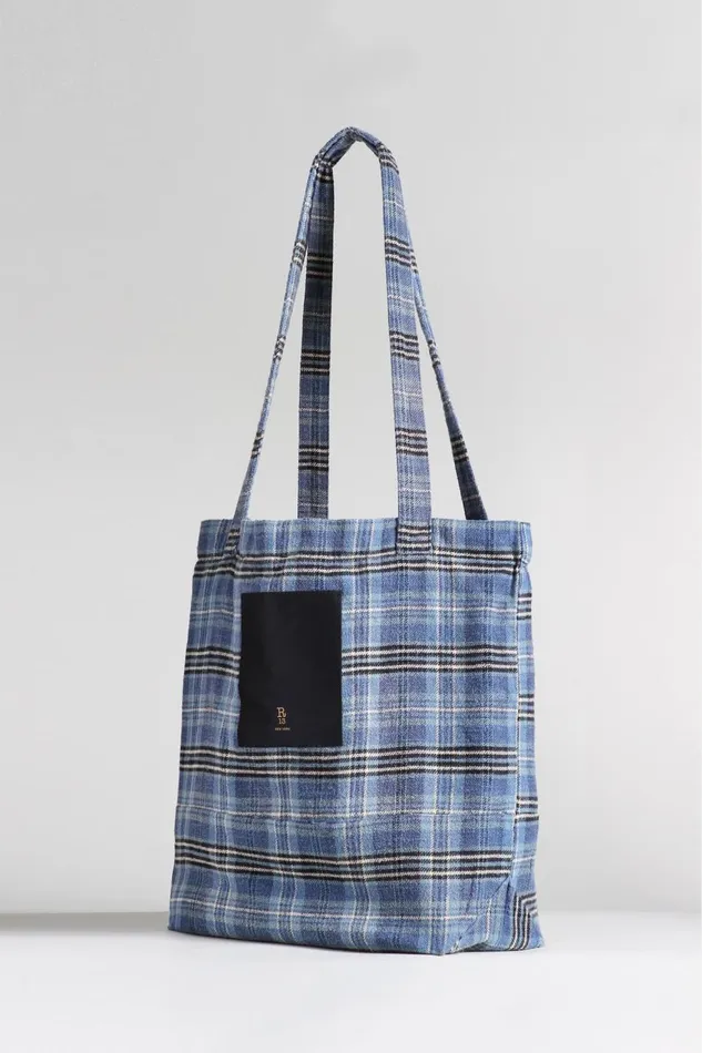 R13 Bags Women MEDIUM TOTE BAG 8211 BLUE PLAID