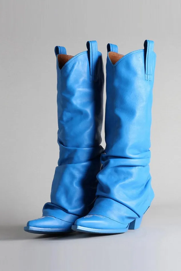 R13 Boots Women Mid Cowboy Boots 8211 Electric Blue