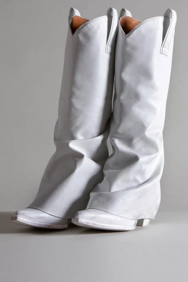 R13 Boots Women MID COWBOY BOOTS WITH SLEEVE 8211 WHITE LEATHER