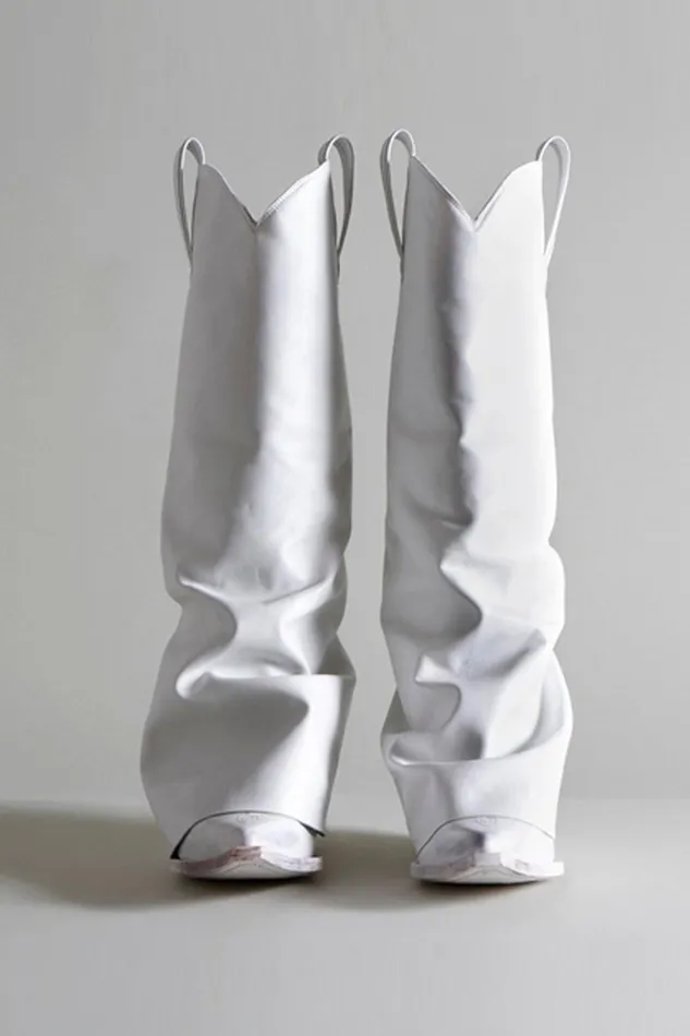 R13 Boots Women MID COWBOY BOOTS WITH SLEEVE 8211 WHITE LEATHER R13 Boots Women MID COWBOY BOOTS WITH SLEEVE 8211 WHITE LEATHER
