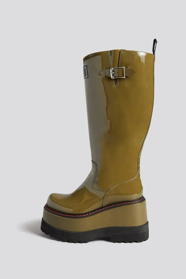 R13 Boots Women R13 PATCH ENGINEER BOOT 8211 PATENT OLIVE