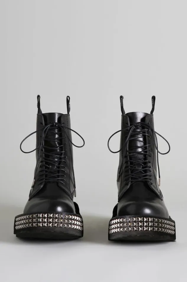 R13 Boots Women SINGLE STACK BOOT WITH STUD SOLE 8211 BLACK