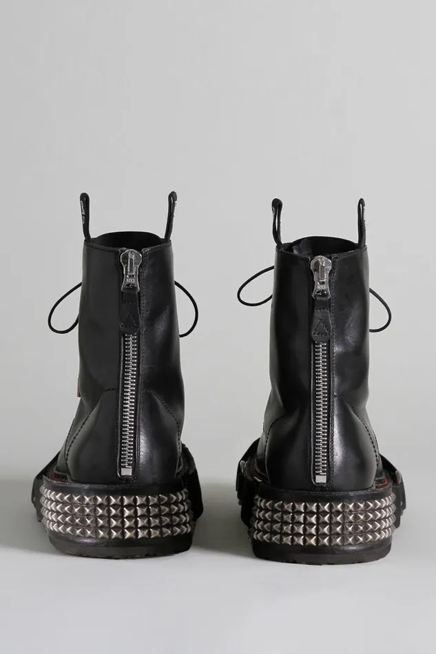 R13 Boots Women SINGLE STACK BOOT WITH STUD SOLE 8211 BLACK