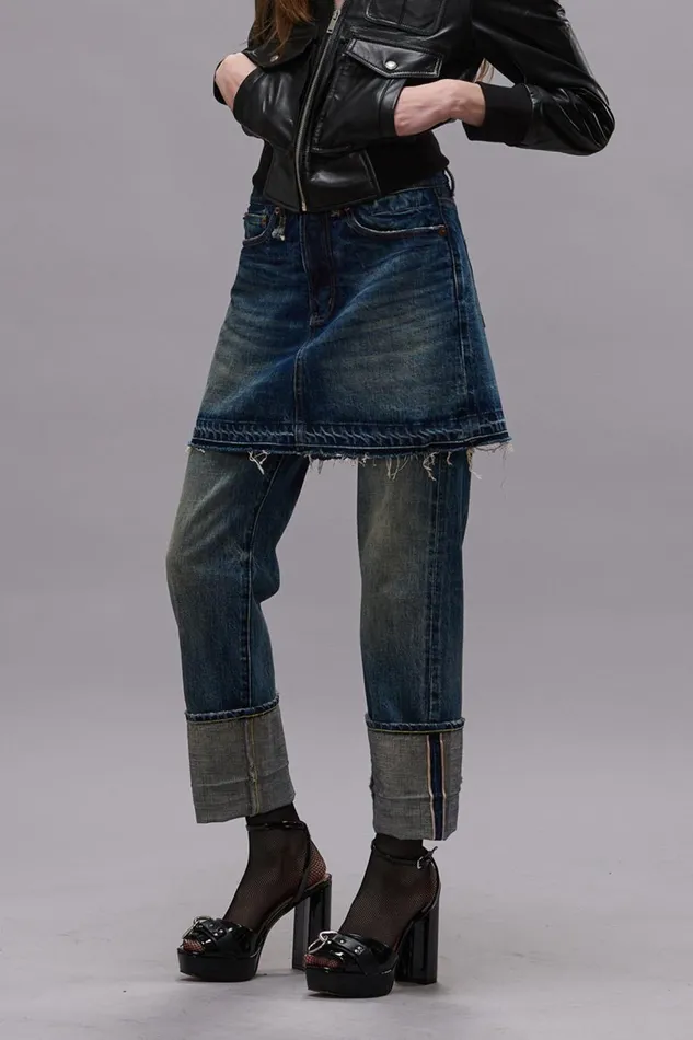 R13 Boyfriend Women ROMEO DOUBLE CLASSIC 8211 ASPEN SELVEDGE BLUE